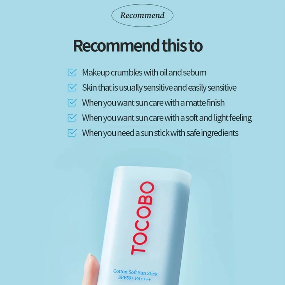 TOCOBO Cotton Soft Sun Stick SPF50+ PA++++ (19g / 0.67 oz) - Matte Finish, Sebum Control