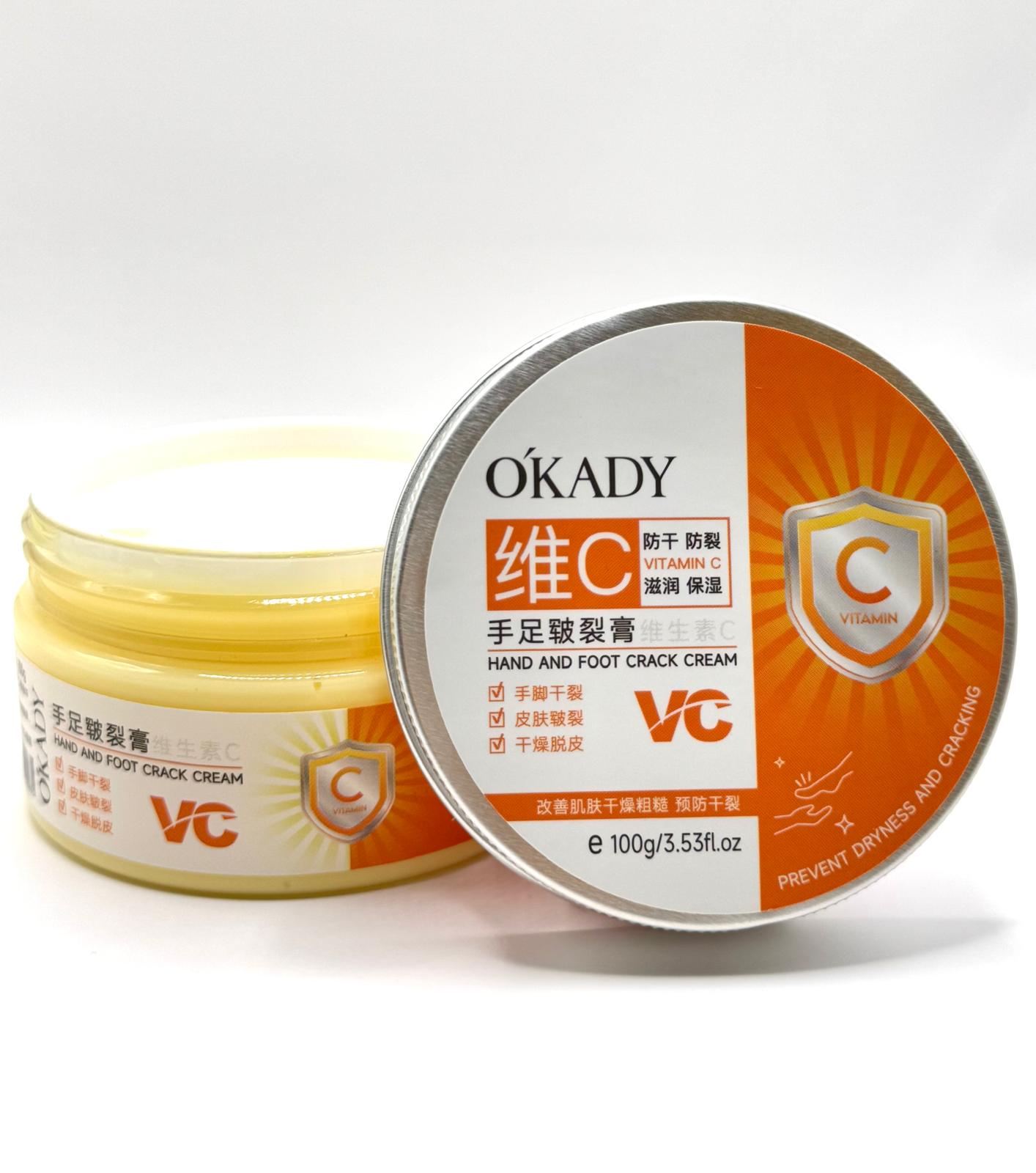 OKADY Vitamin C Hand and Foot Crack Repair Cream – 1 / 3.53 fl.oz – Intense Moisturizing & Anti-Cracking Balm