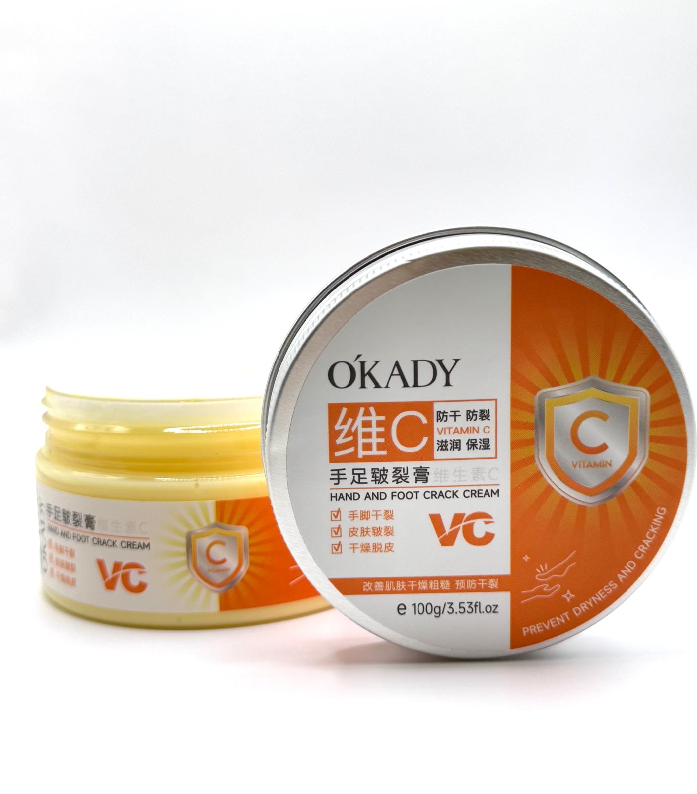 OKADY Vitamin C Hand and Foot Crack Repair Cream – 1 / 3.53 fl.oz – Intense Moisturizing & Anti-Cracking Balm