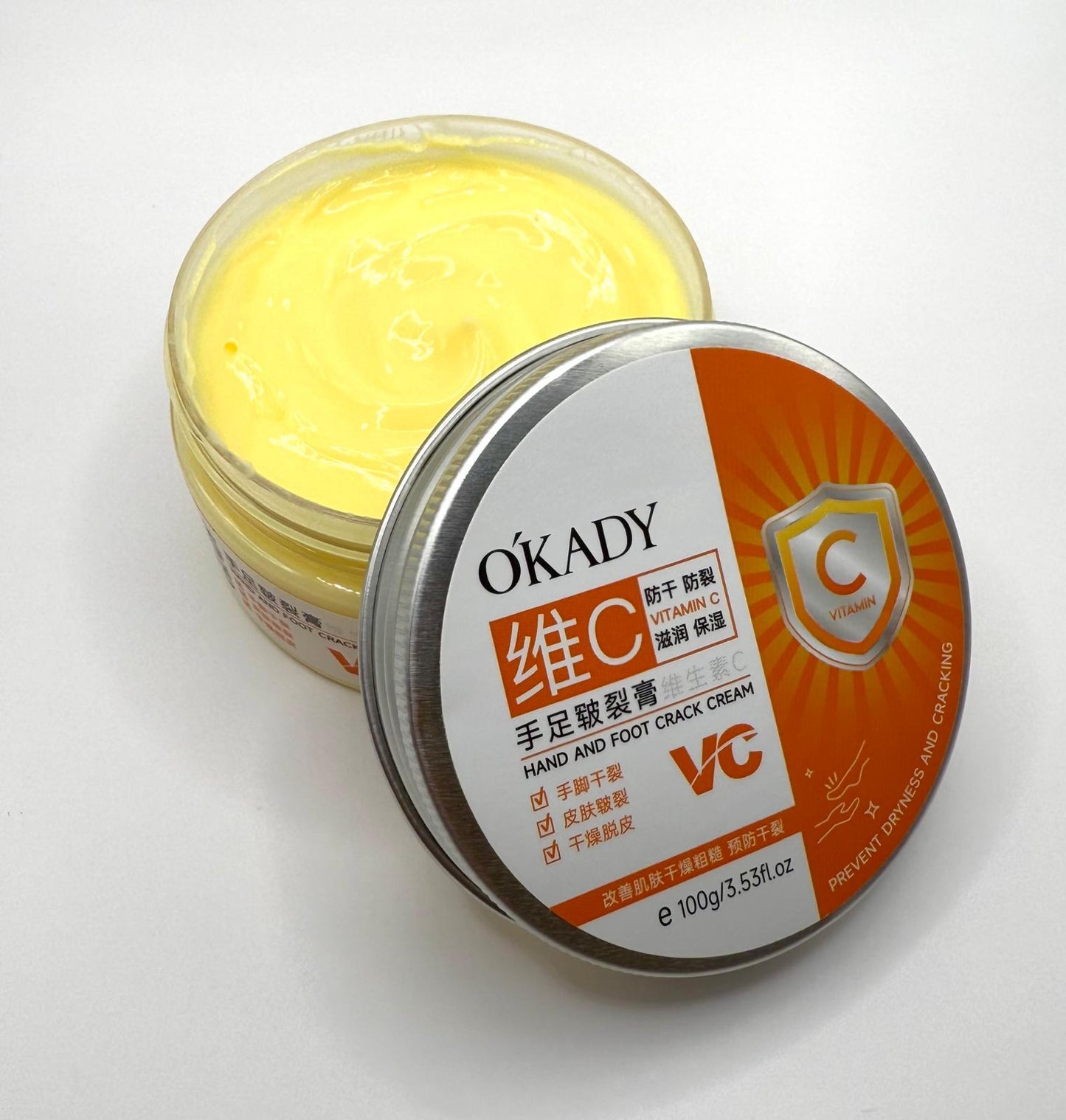 OKADY Vitamin C Hand and Foot Crack Repair Cream – 1 / 3.53 fl.oz – Intense Moisturizing & Anti-Cracking Balm