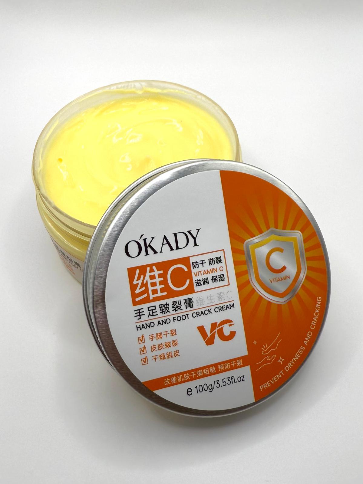 OKADY Vitamin C Hand and Foot Crack Repair Cream – 1 / 3.53 fl.oz – Intense Moisturizing & Anti-Cracking Balm