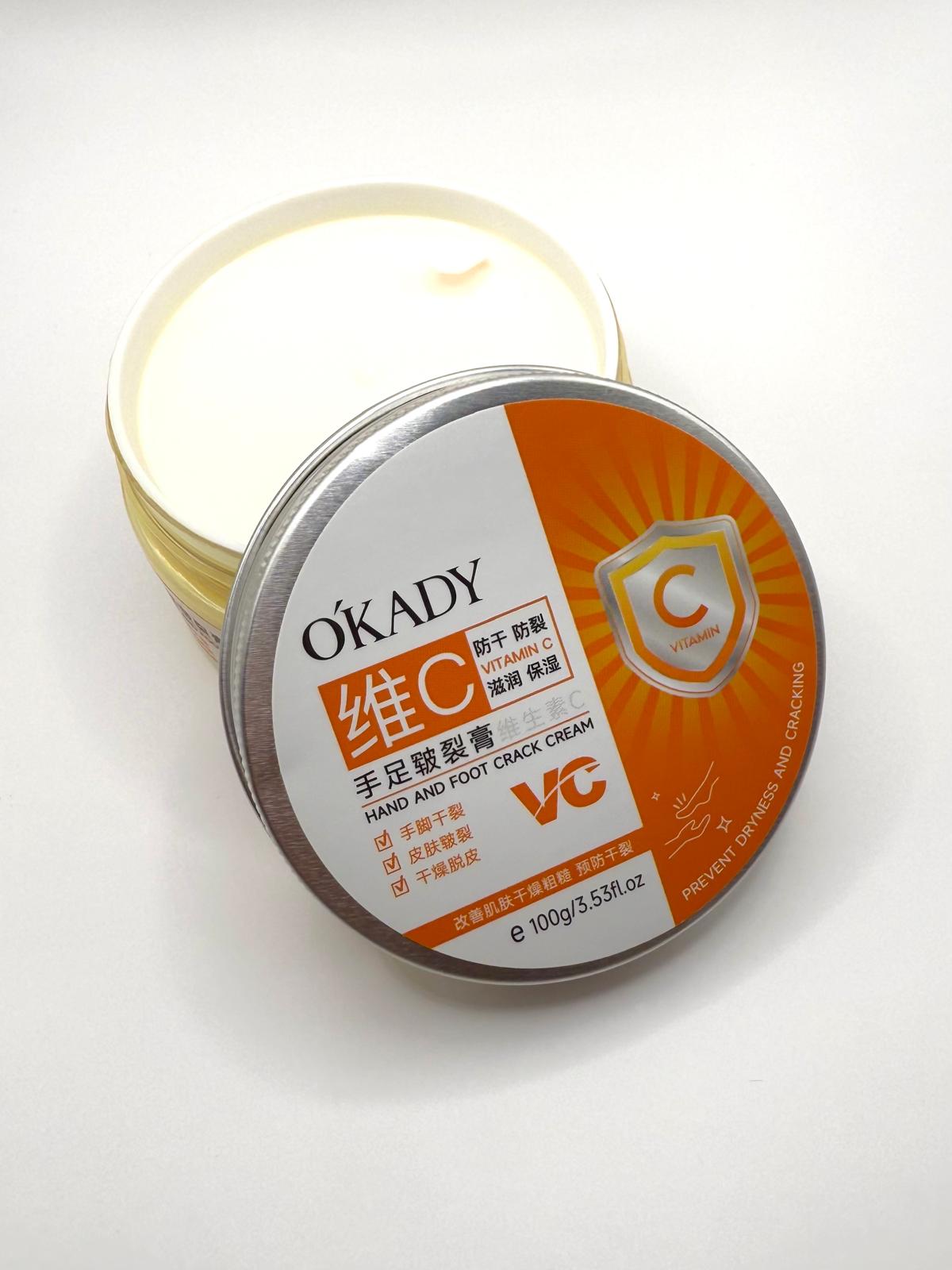 OKADY Vitamin C Hand and Foot Crack Repair Cream – 1 / 3.53 fl.oz – Intense Moisturizing & Anti-Cracking Balm
