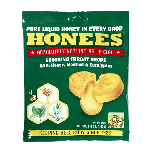 Honees - Honey Menthol & Eucalyptus Soothing Throat Drops, 20 Count - 3.5oz (100g)