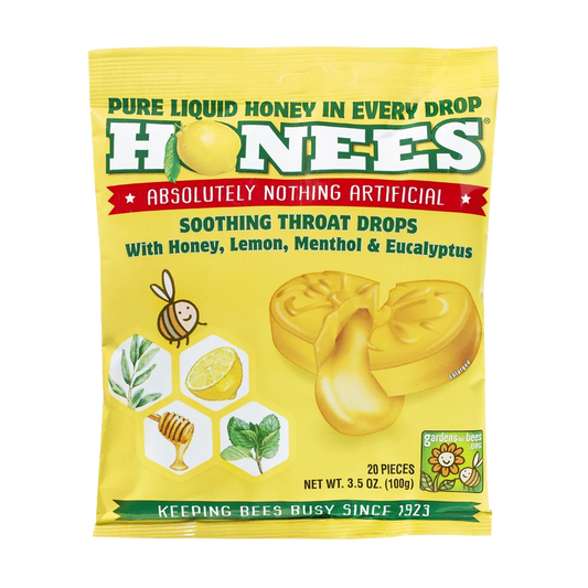 Honees - Honey Lemon Menthol & Eucalyptus Throat Drops, 20 Count - 3.5oz (100g)